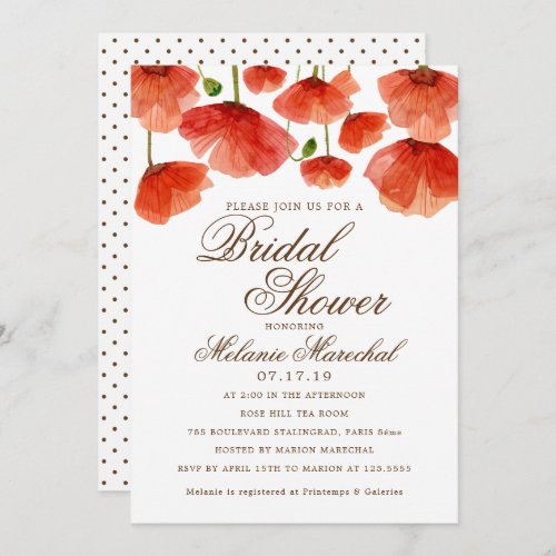 Elegant Red Poppy Flowers Bridal Shower Invitation