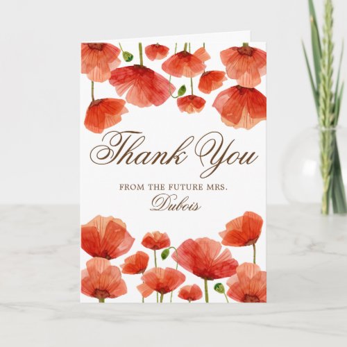 Elegant Red Poppy Flowers Bridal Wedding Thank You