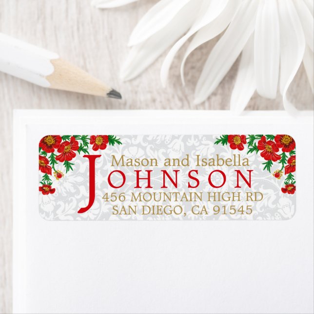 Elegant Red Poppy Flowers  Label (Insitu)