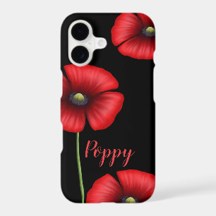 Elegant Red Poppy Flowers Name Floral Black iPhone 17 Case