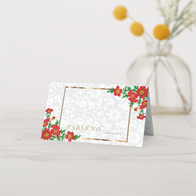 Elegant Red Poppy Flowers Place Card (Front)