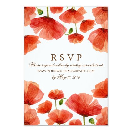 Elegant Red Poppy Flowers Wedding RSVP Website Card