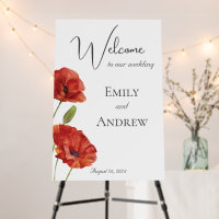 Elegant Red Poppy Flowers Wedding Welcome Sign