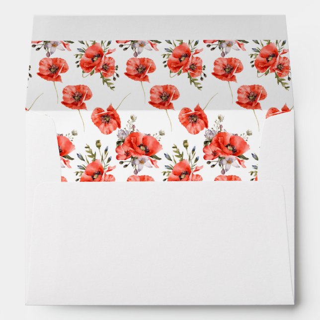Elegant Red Poppy Greenery Return Address Envelope (Back (Bottom))
