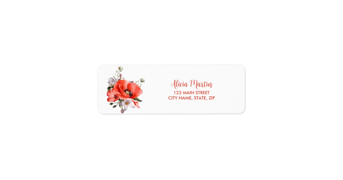 Elegant Red Poppy Greenery Return Address Label | Zazzle