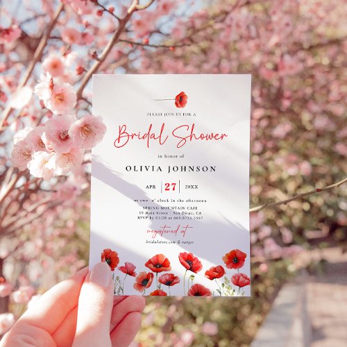 Elegant Red Poppy Meadow Bridal Shower Invitation
