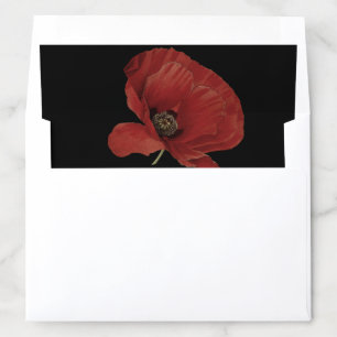 Elegant Red Poppy on Black Wedding  Invitation Envelope Liner