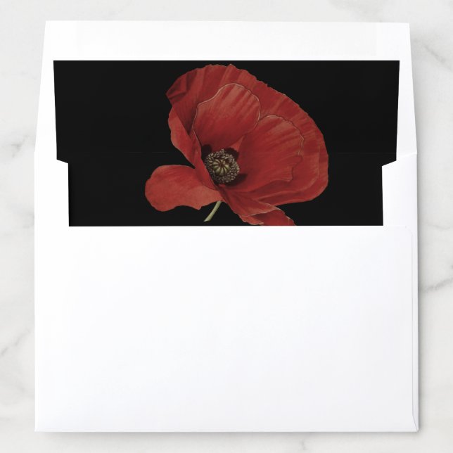 Elegant Red Poppy on Black Wedding  Invitation Envelope Liner (In Envelope)