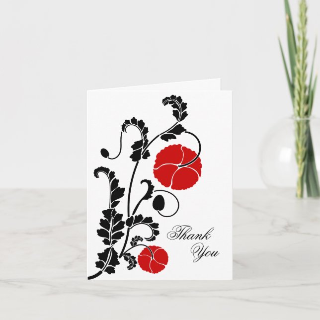 Elegant Red Poppy Thank You Note Card (Front)