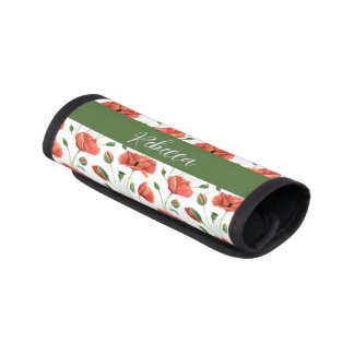 Elegant Red Poppy Watercolor Chic Wildflower Name Luggage Handle Wrap
