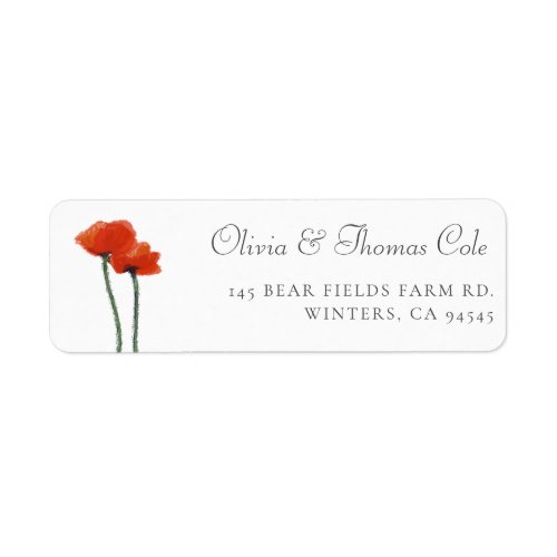Elegant Red Poppy Watercolor Return Address Label
