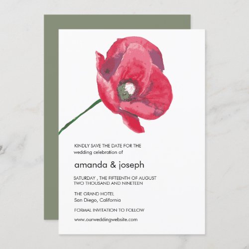 Elegant Red Poppy Wedding Save the Date Card