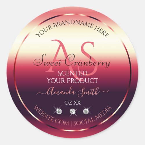 Elegant Red Product Labels Diamonds and Initials