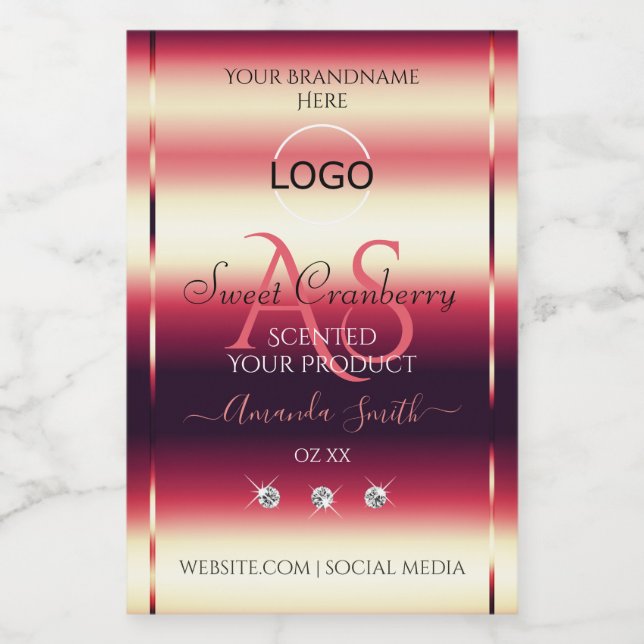 Elegant Red Product Labels Diamonds Initials Logo (Single Label)