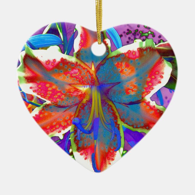 Elegant red purple blue floral  Lily Ceramic Ornament (Front)