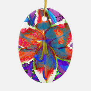 Elegant red purple blue floral Lily Ceramic Ornament