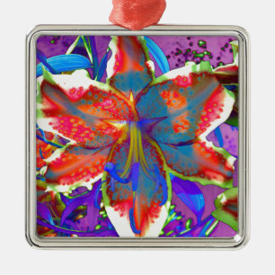 Elegant red purple blue floral Lily Metal Ornament