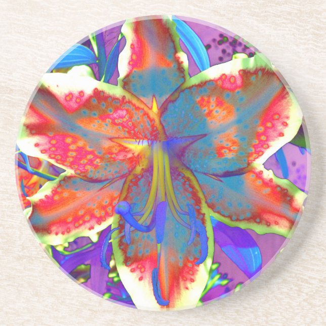 Elegant red purple blue floral  Lily Sandstone Coaster (Front)