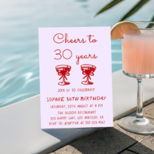 Elegant Red & purple Cocktail 30th Birthday Invitation