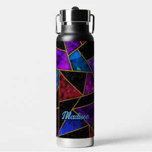Elegant red purple girly geometric water bottle