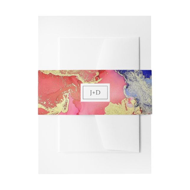 Elegant Red Purple Gold Wedding Invitation Belly Band (Front Example)