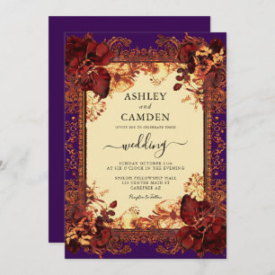Elegant Red Purple Orange Wedding Invitation