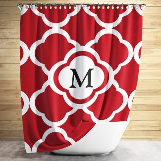 Elegant Red Quatrefoil Monogram