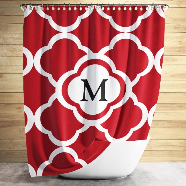 Elegant Red Quatrefoil Monogram Shower Curtain (Elegant Red Quatrefoil Monogram Shower Curtain)