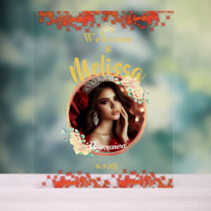 Elegant Red Quinceañera Celebration Spanish Acrylic Sign