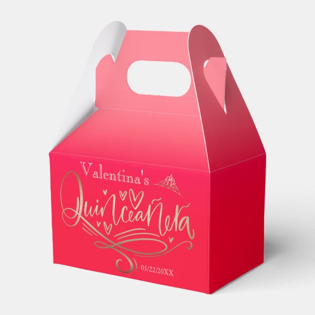 Elegant Red Quinceañera Favor Boxes (Front Side)