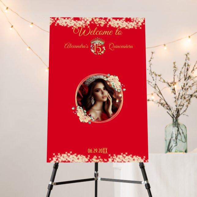 Elegant Red Quinceañera Spanish Book Guest Option Foam Board (In Situ (Stand))
