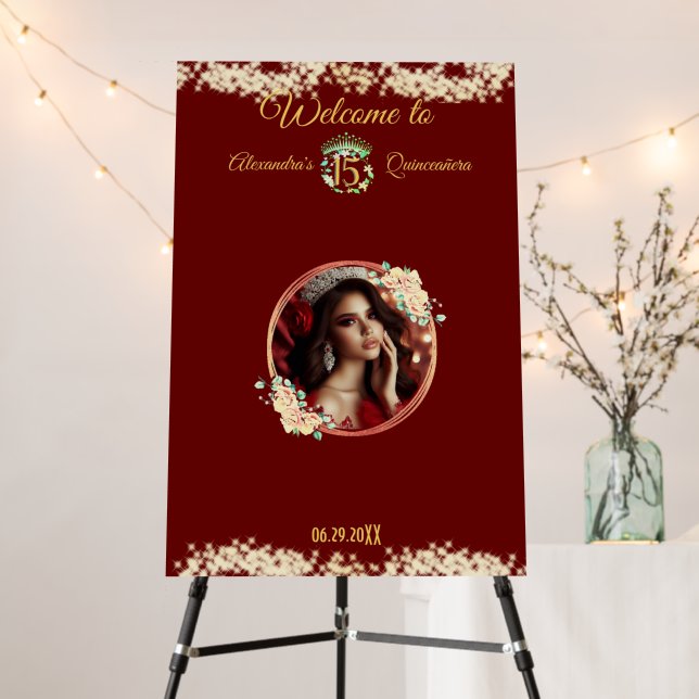 Elegant Red Quinceañera Spanish Book Guest Option Foam Board (In Situ (Stand))