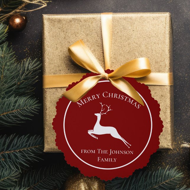 Elegant Red Reindeer Custom Merry Christmas Ornament Card (Creator Uploaded)