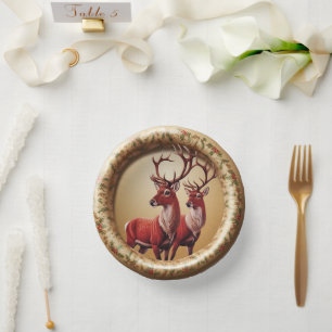 Elegant Red Reindeer Moose Gold snow merry Xmas Paper Bowls