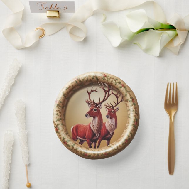 Elegant Red Reindeer Moose Gold snow merry Xmas Paper Bowls (Wedding)