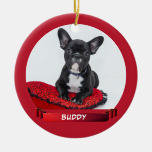 Elegant Red Ribbon Dog Puppy Pet Photo Ceramic Ornament