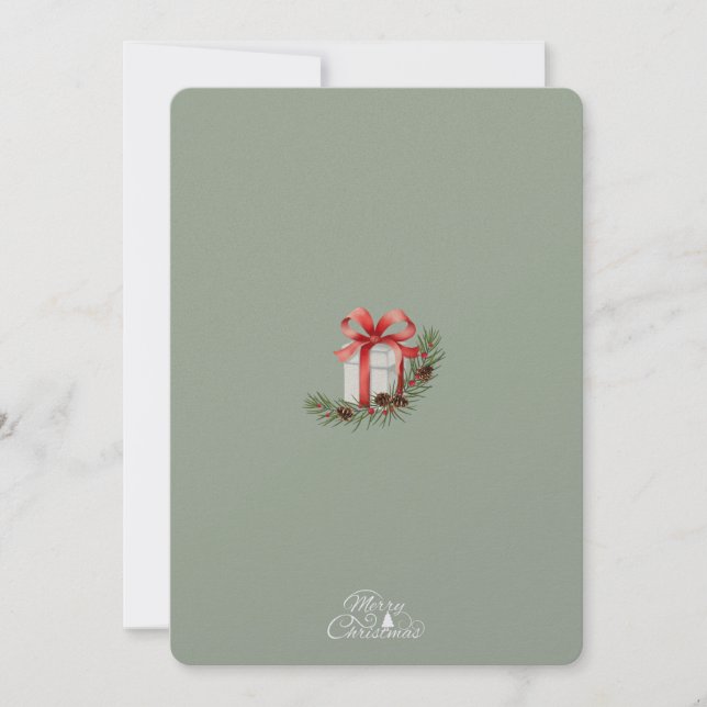 Elegant Red Ribbon Gift & Pine Holiday Design Thank You Card (Front)