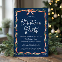 Elegant Red Ribbon Greenery Navy Christmas Party