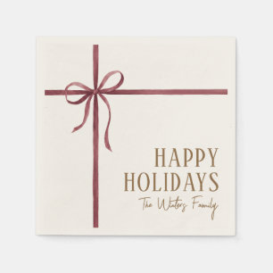 Elegant Red Ribbon Happy Holidays Napkins
