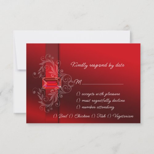 Elegant Red Ribbon Ruby Wedding Christmas RSVP Card