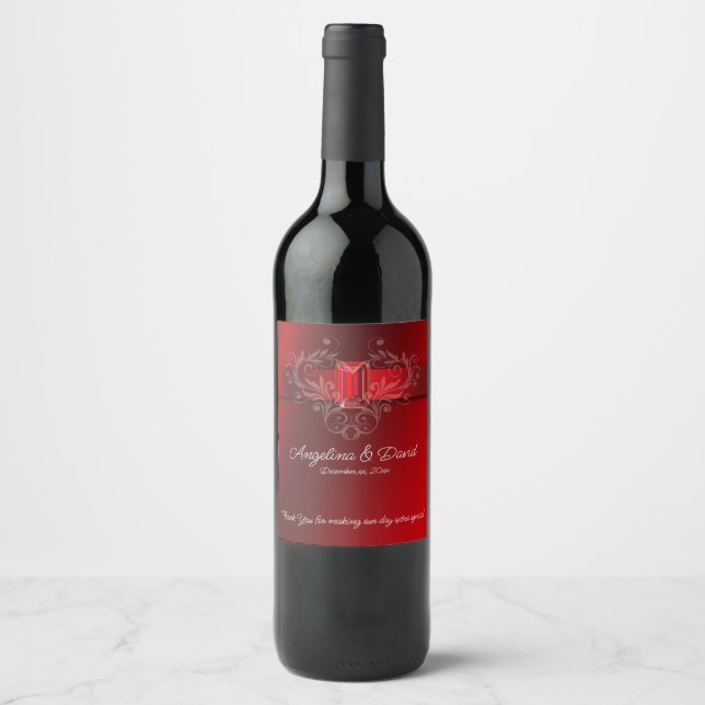 Elegant Red Ribbon, Ruby  Wine Label (Front)