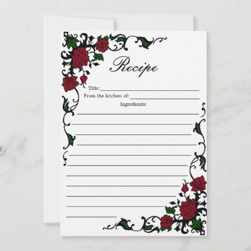Elegant Red Roes Recipe Cards