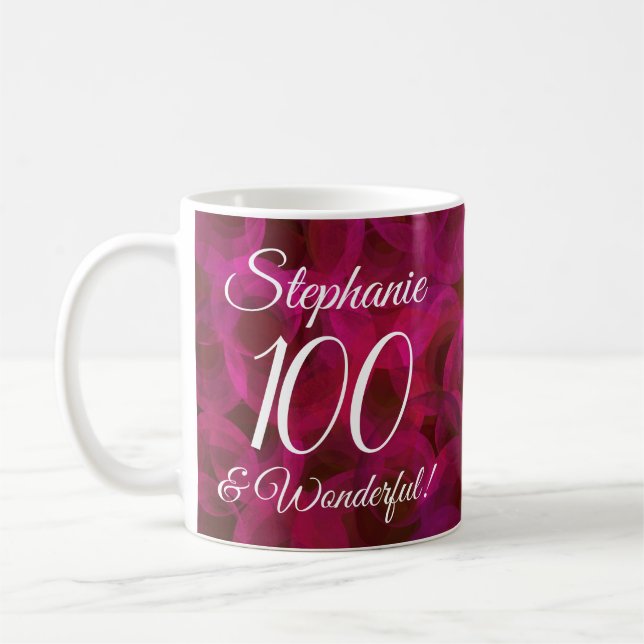 Elegant Red Rose 100 and Wonderful Birthday Coffee Mug (Left)