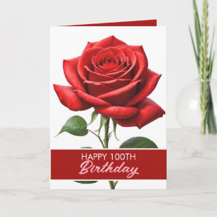 Elegant Red Rose 100th Birthday Card