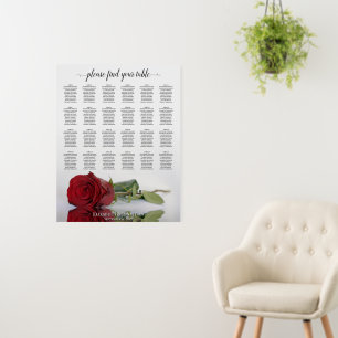 Elegant Red Rose 24 Table Wedding Seating Chart Foam Board