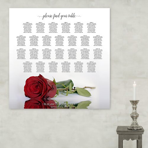 Elegant Red Rose 26 Table Wedding Seating Chart