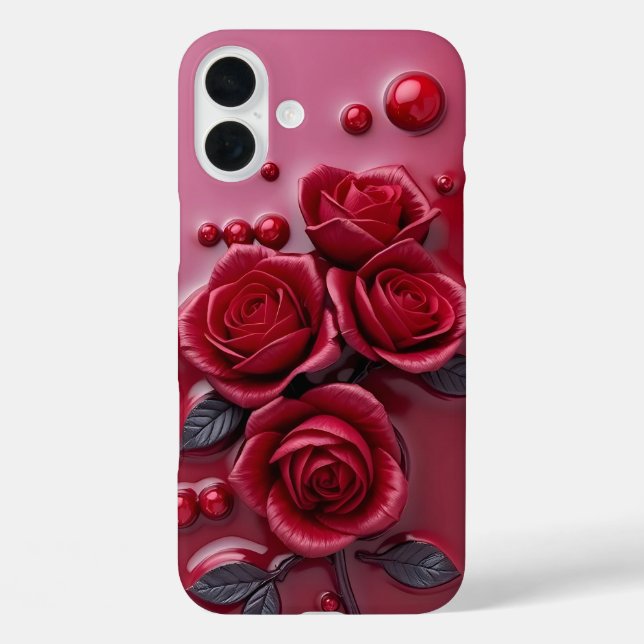 Elegant Red Rose 3D Floral Phone Case (Back)