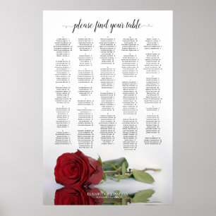 Elegant Red Rose Alphabetical Seating Chart