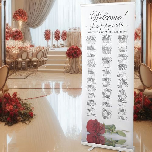 Elegant Red Rose Alphabetical Seating Chart Retractable Banner