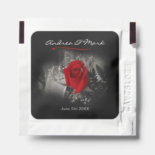 Elegant Red Rose and Babys Breath Black and White Hand Sanitizer Packet